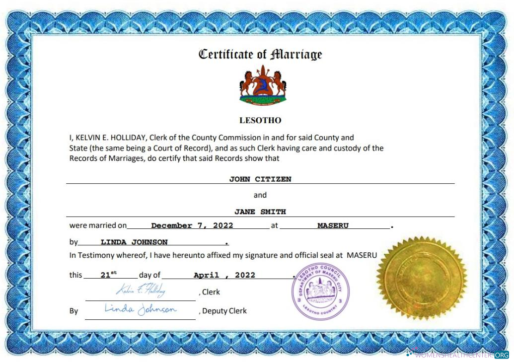 Download Lesotho marriage certificate Word and PDF template Photoshop template